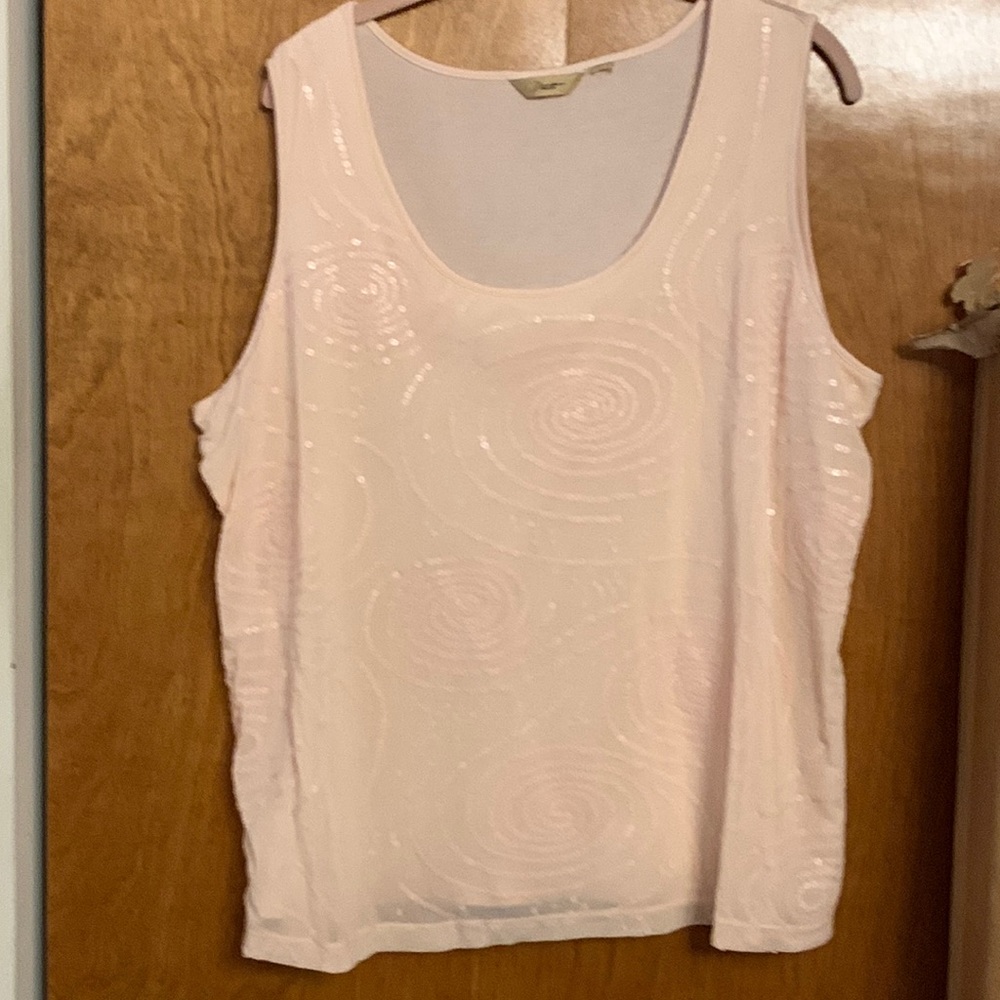 Motto plus size peach/pink swirl sequin print sleeveless top, size 2X
